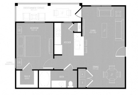 Floor plan for 1 bed, 1 bath, 742 sqft